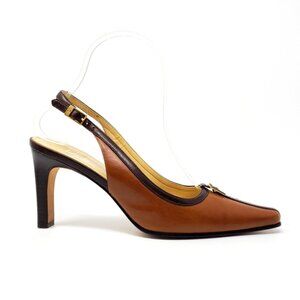 Joan & David Women's Brown Circa Leather Almond Toe Kitten Pump Heel Size 8.5M